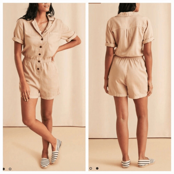 Faherty Arlie Day Romper in Summer Sand Size XL Safari Casual Linen Cotton NWT - Picture 1 of 12